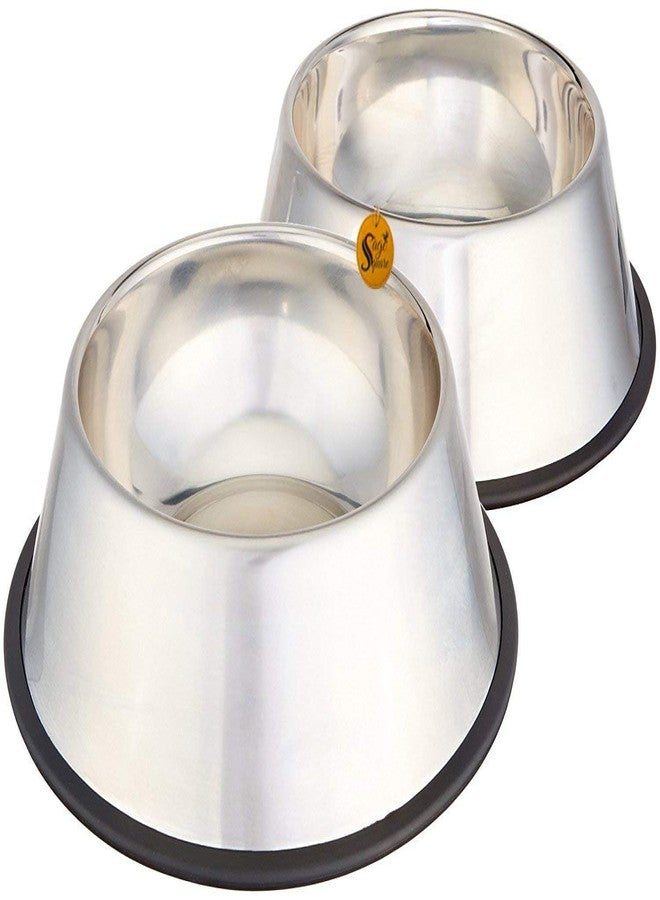 سايج سكوير وعاء طعام وشراب مربع من الفولاذ المقاوم للصدأ عالي الجودة، ذو شكل دائري، مانع للانزلاق بقاعدة مطاطية، مناسب للكلاب والقطط (متوسط، طقم من قطعتين) - Image 1